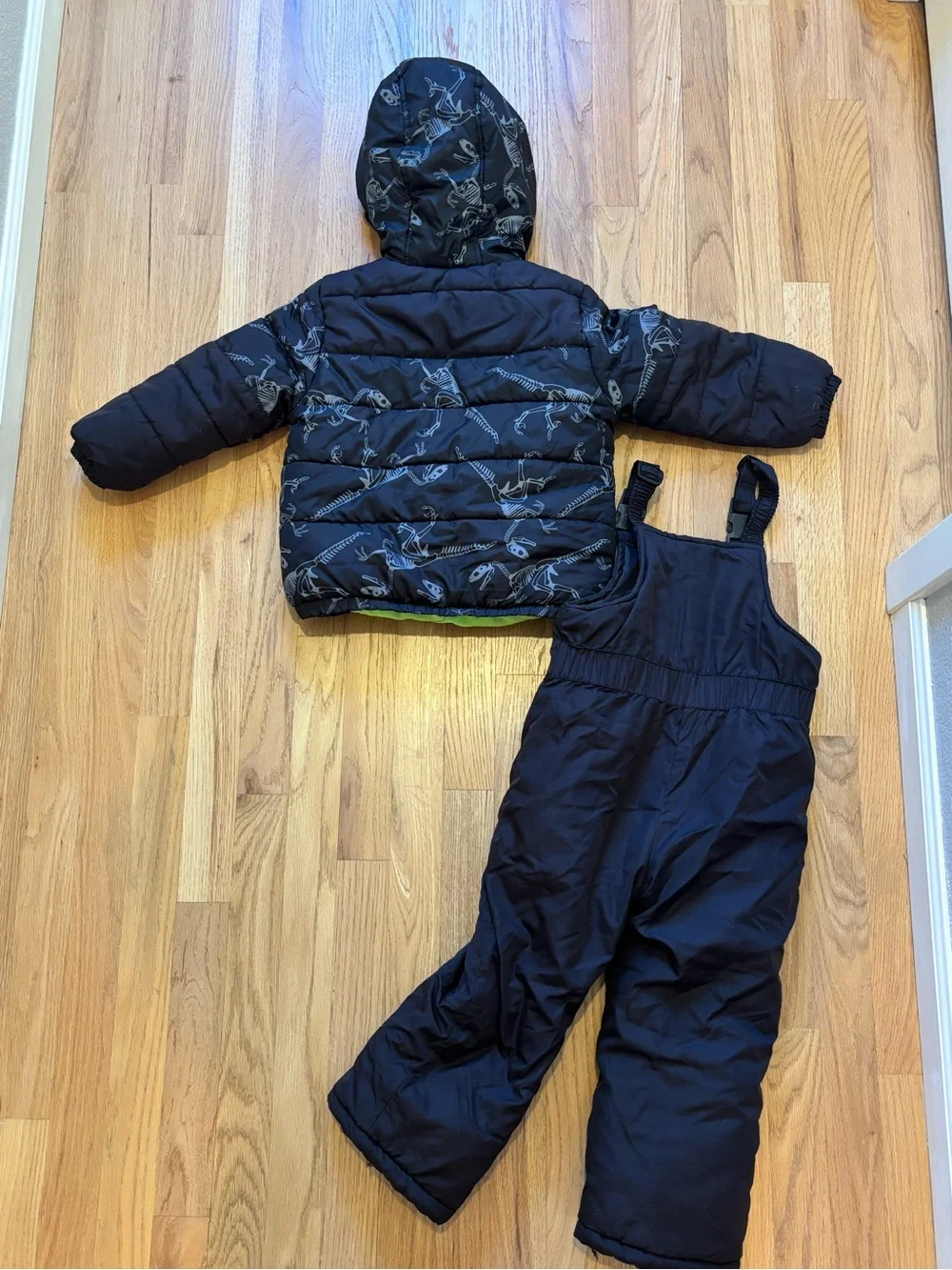 OshKosh B'gosh Black Winter Jacket and Bib Overalls with Lime Lining